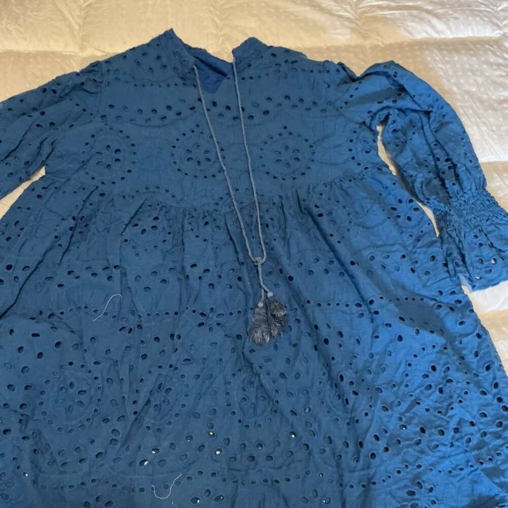Women’s Eyelet Long Sleeve Dress - Blue